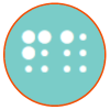 Turquoise circle with white braille-like pattern inside, orange border.